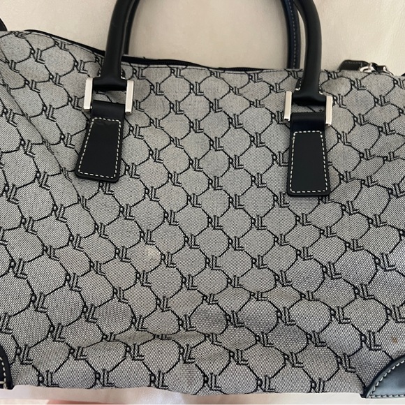 Vintage Ralph Lauren Signature Monogram Leather Canvas Shoulder Duffle Bag - Picture 7 of 10